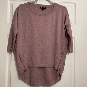 Express Women's Purple Lightweight 3/4 Sleeve Zipper High Low Hem Sweater Small